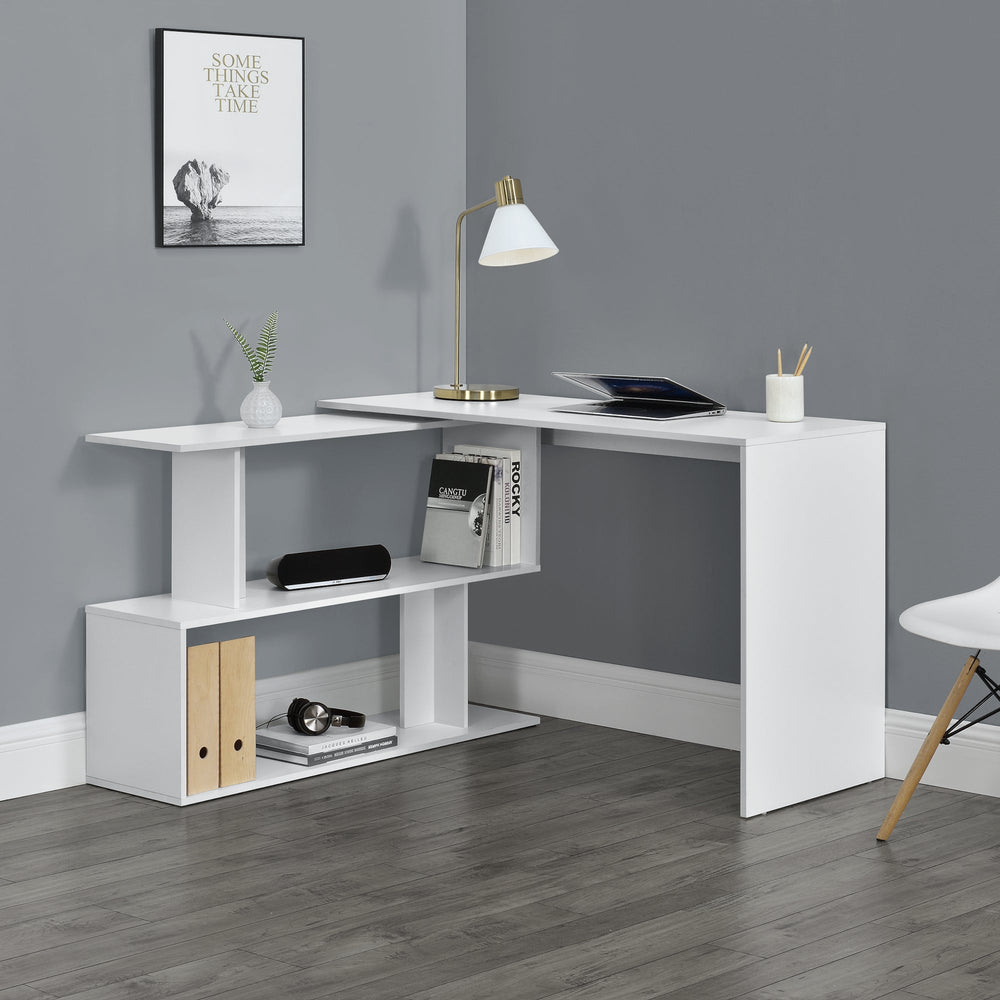Schreibtisch Arendal mit Regal L - förmig Dunkelgrau/Weiß en.casa - premiumXL