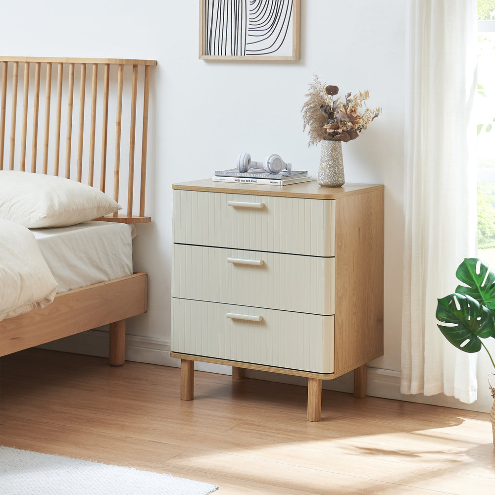 Komoda Ferrersp s 3 zásuvkami 70x60x40 cm dubový dekor/písková barva [en.casa]