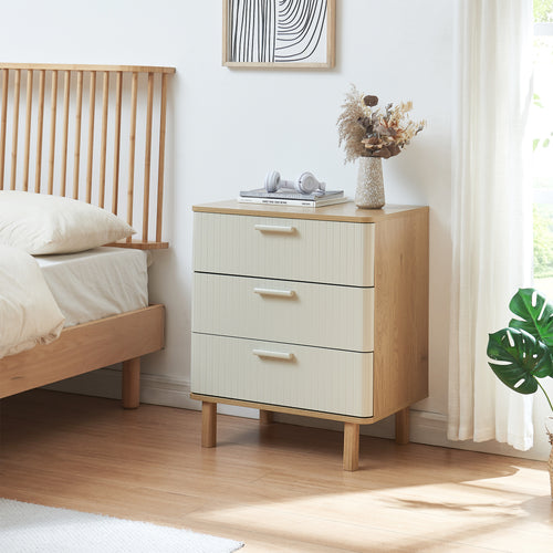 Komoda Ferrersp s 3 zásuvkami 70x60x40 cm dubový dekor/písková barva [en.casa]