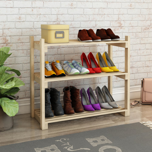 Schuhregal Them mit 3 Ablagen Kiefernholz [en.casa] - premiumXL