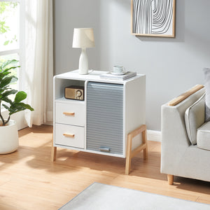 Sideboard Kvaefjord s žaluziovými dveřmi Bílá/Šedá [en.casa]