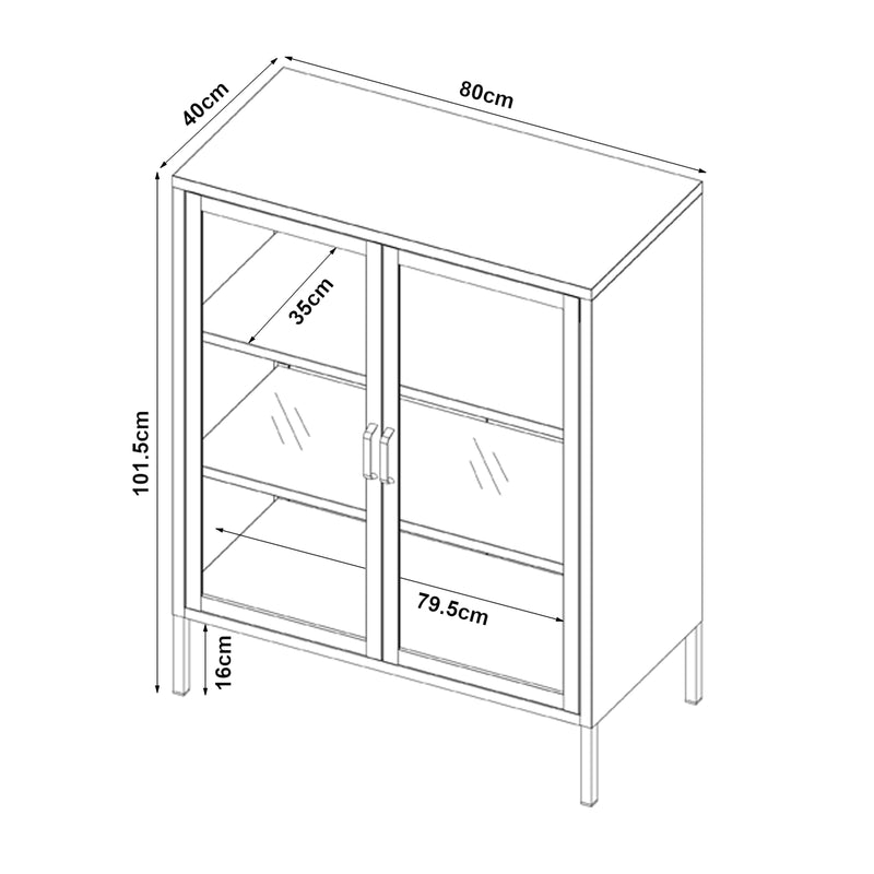 Maßskizze Sideboard Fauske se skleněnými dveřmi v různých barvách [en.casa]