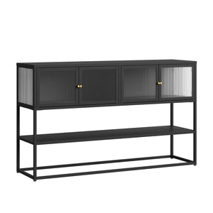 Komoda Säkylä se 4 skleněnými dveřmi 150x38x90 cm ocel [en.casa]