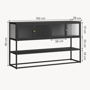 Komoda Säkylä se 4 skleněnými dveřmi 150x38x90 cm ocel [en.casa]