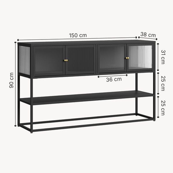 Komoda Säkylä se 4 skleněnými dveřmi 150x38x90 cm ocel [en.casa]