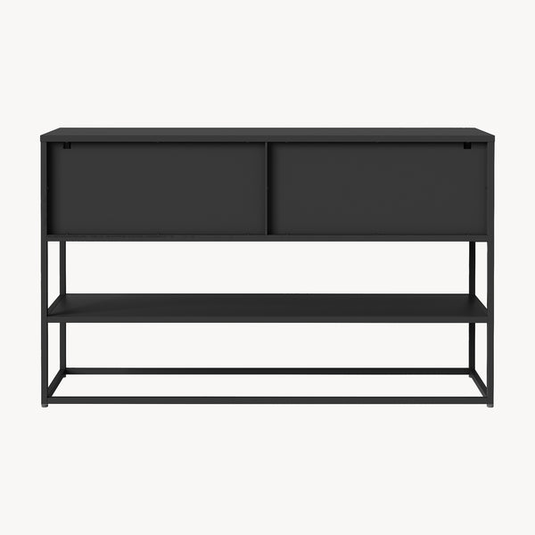 Komoda Säkylä se 4 skleněnými dveřmi 150x38x90 cm ocel [en.casa]
