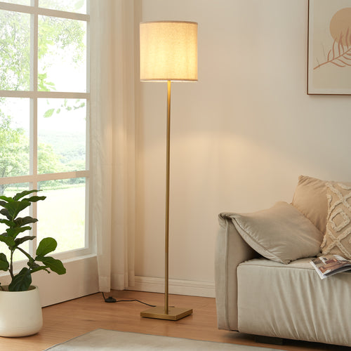 Stojací lampa Fildholm 157 cm mosazná/barva lněného vzhledu [lux.pro]