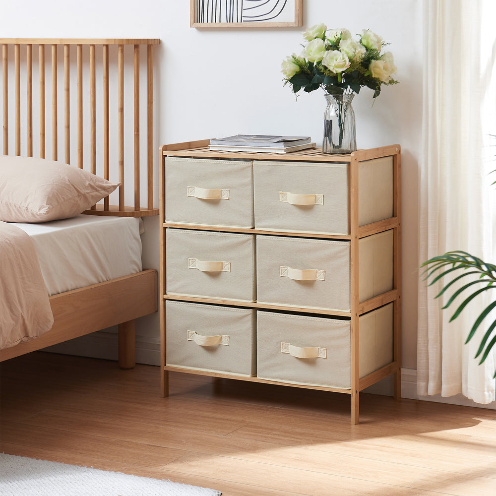 Komoda Maldon s látkovými zásuvkami Přírodní/Beige [en.casa]