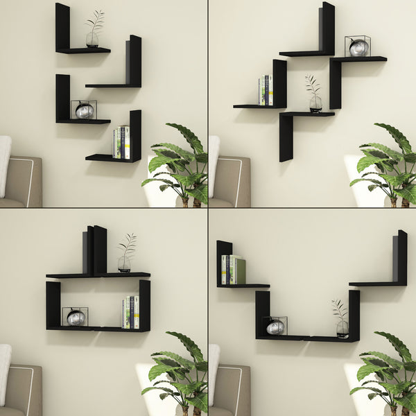 Nástěnná police Broby v sadě po 4 kusech 30 x 30 x 16 cm v různých barvách [en.casa]