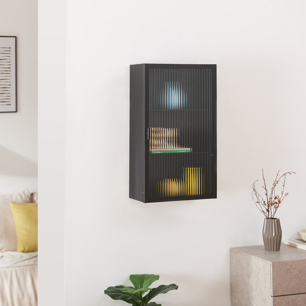 Závěsná skříňka Zundert s vroubkovanými skleněnými dveřmi 60x35x15 cm ocel [en.casa]