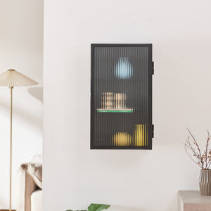 Závěsná skříňka Zundert s vroubkovanými skleněnými dveřmi 60x35x15 cm ocel [en.casa]