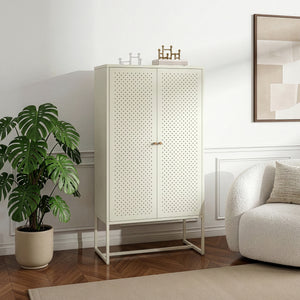 Highboard Viitasaari 150x80x40 cm ocel krémově bílá [en.casa]