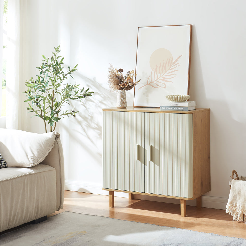 Sideboard Ferrersp s 2 dveřmi 80x80x40 cm dubový dekor/písková barva [en.casa]
