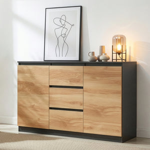 Sideboard Kyr černé/ dub rustikální vzhled [en.casa]
