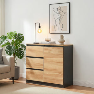 Sideboard Kyr černé/ dub rustikální vzhled [en.casa]
