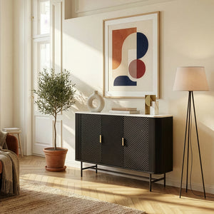Sideboard Olvehok 110x40x77 cm Černá/mramorový vzhled, bílá [en.casa]