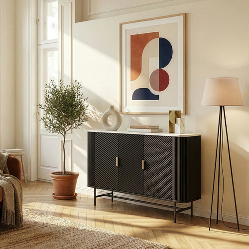 Sideboard Olvehok 110x40x77 cm Černá/mramorový vzhled, bílá [en.casa]