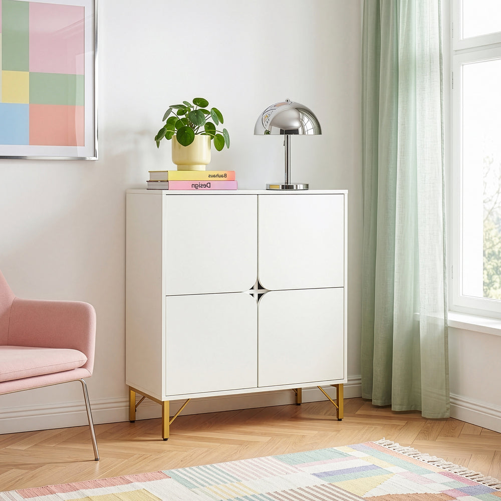 Sideboard Reyri 90x80x35 cm Bílá/Zlatá [en.casa]