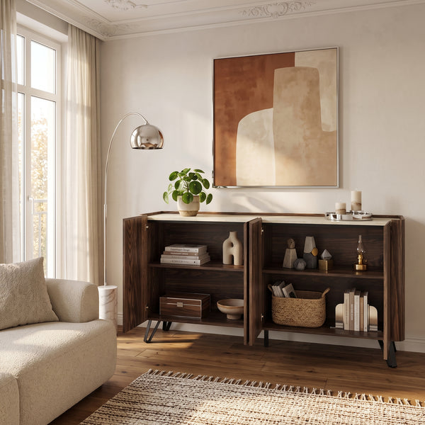 Sideboard Trorlon 160x40x83 cm ořechový dekor/travertin [en.casa]