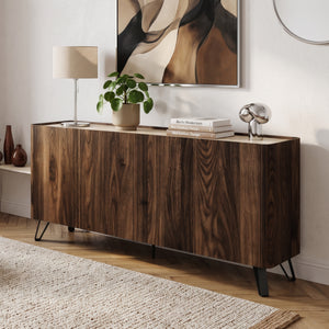 Sideboard Trorlon 160x40x83 cm ořechový dekor/travertin [en.casa]