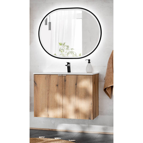 Umyvadlová skříňka Skelbolu 80x57x39 cm s LED zrcadlem dubový dekor [en.casa]